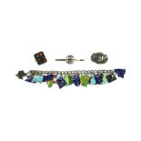 A curb link charm bracelet, fitted with twenty-four enamelled Sterling  charms,