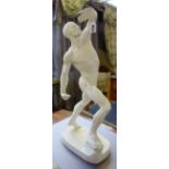 A modern plaster ecorche male figure of typical skeletal muscular form,