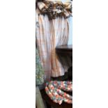 Three pairs of checked curtains with pleated tie backs; one pair 117cm wide x 146cm long;