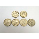 Six French silver five francs coins, comprising; 1810, 1811, 1814, 1815, 1824 and 1835.