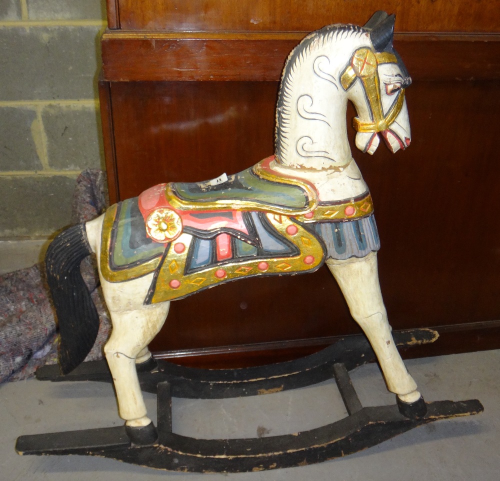 A painted child's rocking horse.