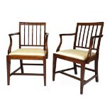 A set of ten George III mahogany framed square back dining chairs,