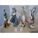 Three Lladro figurines including a goose