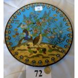 An Oriental cloisonné plate with quail d