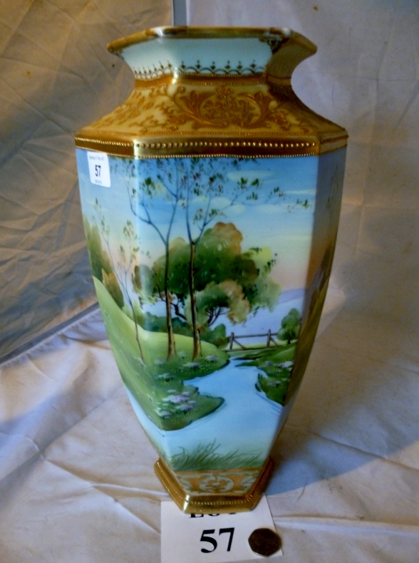 A large Noritake vase with hand painted