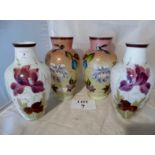 Two pairs of opaline glass hand painted