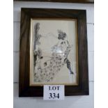 A framed and glazed erotic pen and ink d