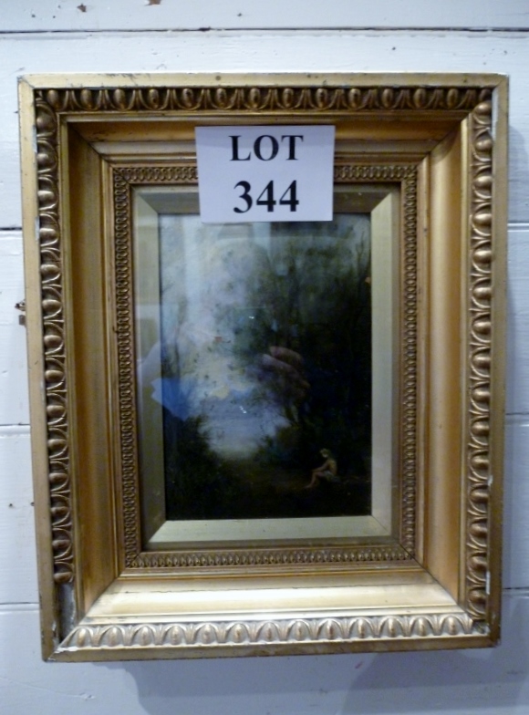 A 19c gilt framed oil under glass man at