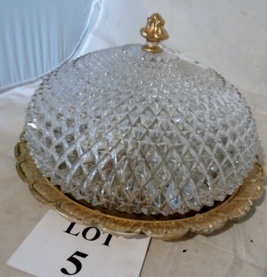 A gilt metal and glass centre light fitt