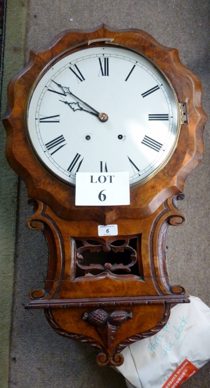 A walnut cased drop dial wall clock (a/f