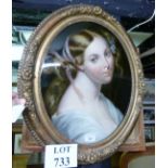 A gilt framed and glazed oval portrait o