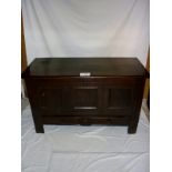 An 18c oak panelled mule chest with the