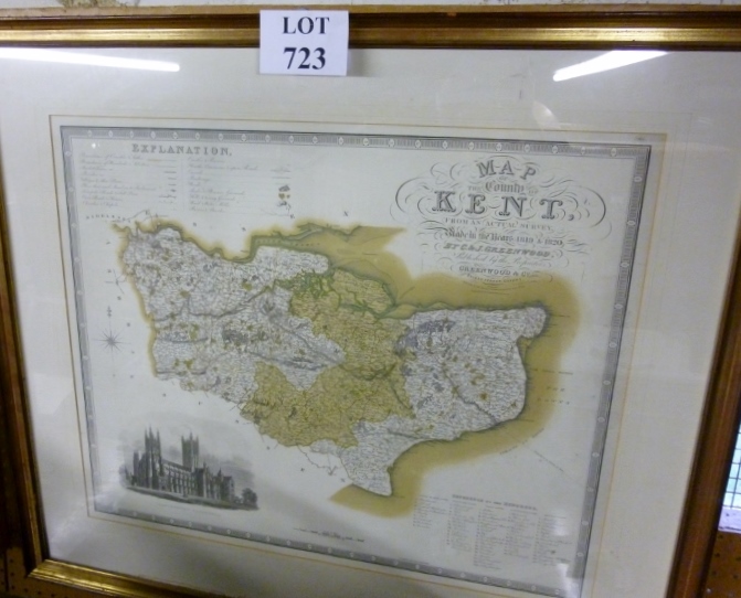 A large framed and glazed map of Kent es