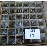 A box of three dozen etched sherry glass