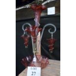 A 19c superb cranberry glass three flute