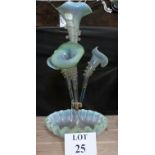 A 19c Vaseline glass four fluted epergne