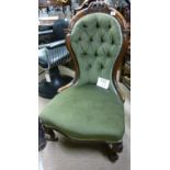 A Victorian ladies spoon back chair upho