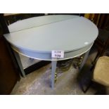 A 19c painted demi lune hall table in go