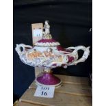 A large and decorative twin handled and  lidded table centre piece or tureen in the Doccia manner