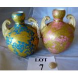 A pair of good quality Crown Derby vases decorated in the Chinoiserie style with gilt dragons and