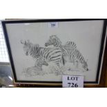 A framed and glazed print of four grazing zebra signed C B Cunningham est: £15-£25