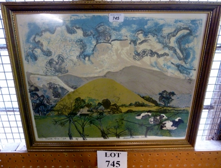 A framed and glazed limited edition print landscape scene 'The Chalk Pit' signed Alison