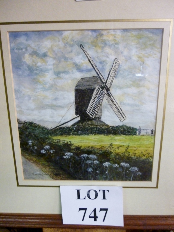 A framed and glazed watercolour study of a local windmill (Nr Rolvenden) signed T W Maybourne lower