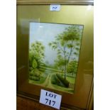 A framed and glazed watercolour depicting a garden scene signed R J Williams and dated 1924 lower