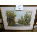 A framed and glazed watercolour depicting a woodland path signed T W Maybourne lower right est: