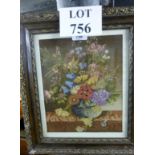 A small framed and glazed needlework depicting a still life of flowers in a vase est: £30-£50