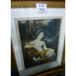 A framed and glazed coloured print of a lady and her dog signed L Busiere lower right est: £50-£70