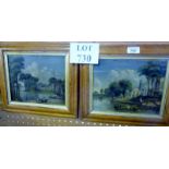 A pair of maple framed oil on board studies depicting countryside river scenes est: £80-£120