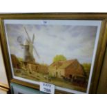 A framed and glazed limited edition coloured print depicting worker and children at 'Barnham Mill'