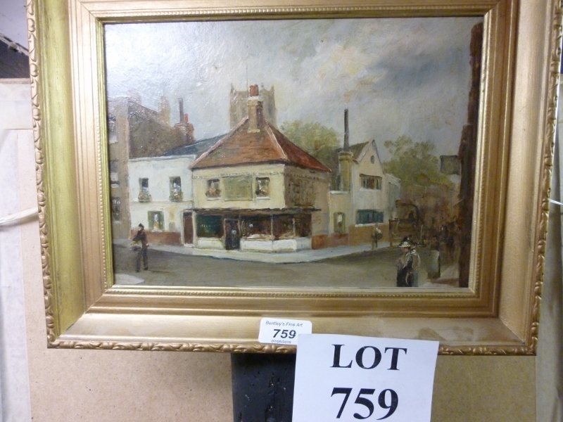 Henrie Pilcher - A framed oil village shop Goudhurst est: £80-£120