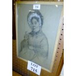 Walter Wallis - A framed and glazed pencil highlighted with white drawing of 'Mrs Gamp' from Martin