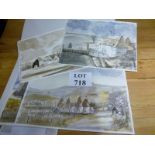 A folder containing four unframed watercolours farm and oast house scenes est: £40-£60