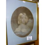 A framed and glazed oval portrait drawing of a lady (slightly a/f) est: £30-£50