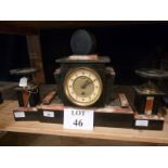 An Art Deco black slate and red marble three piece clock garniture (a/f) est: £40-£60 (G2)