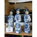 Three blue and white Chinese pottery figures est: £30-£50 (AB12)