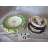 Six Staffordshire dessert plates with floral decoration;