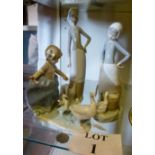 Three Lladro figurines girl with geese or ducks est: £30-£50 (O5)