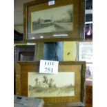 A pair of framed mixed media country landscape scenes with cottages and farmland est: £30-£50