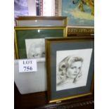 A box of fourteen drawings of famous actors/actresses to include, Lauren Bacall, Bing Crosby,