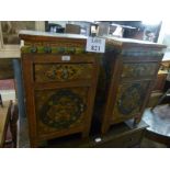 A pair of Chinese lacquered bedside cabinets each with a drawer and cupboard (TC24) est: £80-£120