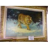 A framed 20c oil on board study of a tiger signed Joel King lower right est: £40-£60