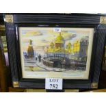 A framed and glazed watercolour Edwardian street scene signed and inscribed lower left and right