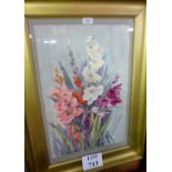 A framed and glazed watercolour still life study of flowers signed Margaret Miles lower right est: