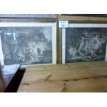 A pair of framed and glazed prints country landscapes with figures resting/playing beneath trees