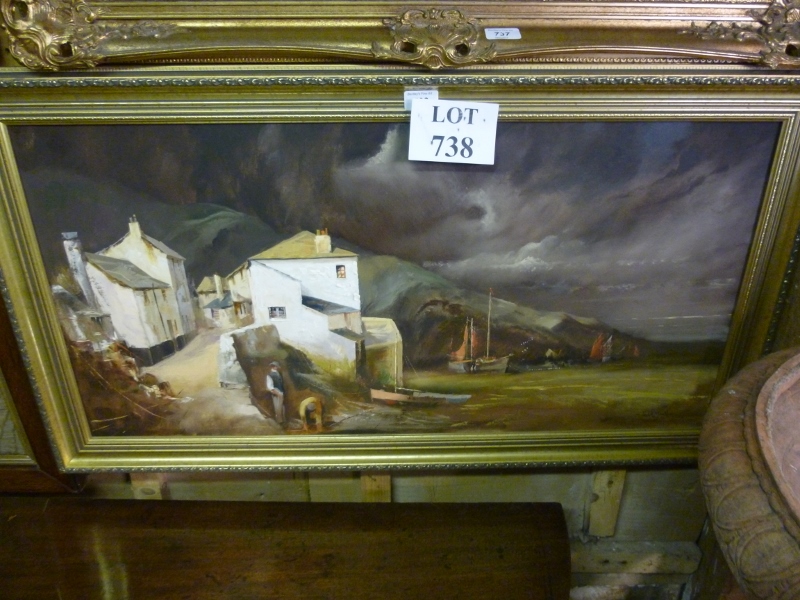 A framed 20c oil on canvas study of seaside continental houses and figures signed Jack R Mould est: