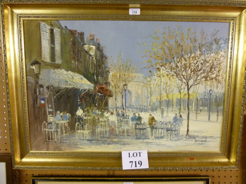 A gilt framed oil on canvas impressionist style street scene signed John Bampfield lower right est: